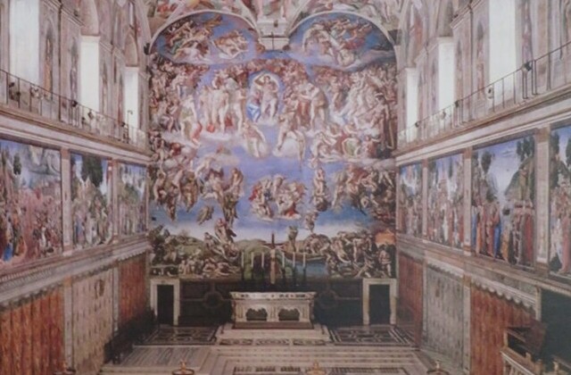 View towards the altar in the Sistine Chapel with The Last Jdgment painted behind it