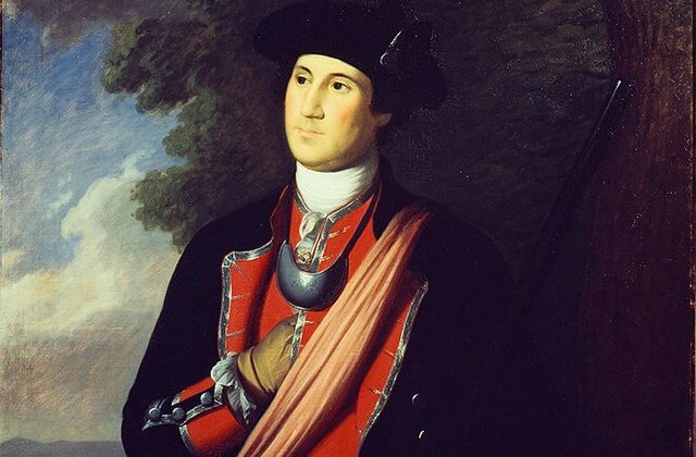 Portrait of George Washington as a young man in a military uniform