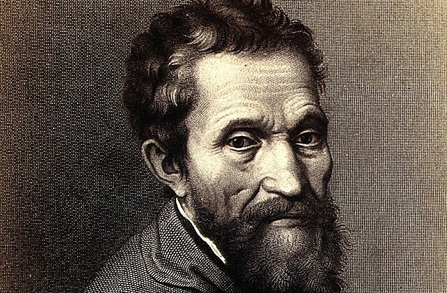 Portrait of Renaiassance Painter Michelangelo from neck up with long beard