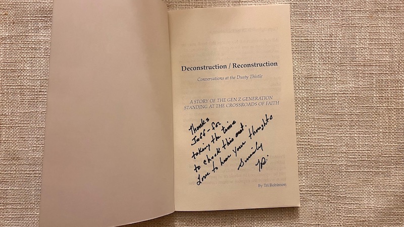 A Note from Tri Robinson to me in Deconstruction/ Reconstruction.