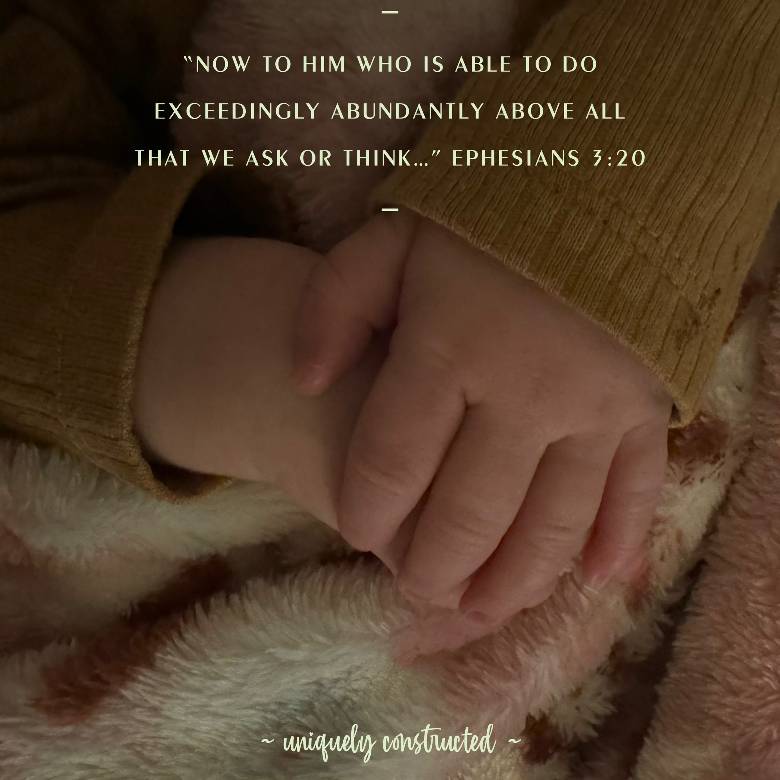 Babies hands with Ephesians 3:20
