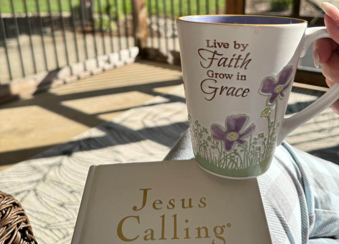 Live By Faith coffee mug and Jesus Calling Devotional Book