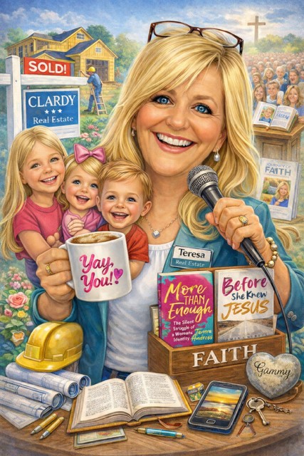 Photo of a woman with grandchildren and business accolades created by ChatGPT