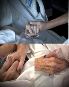 A collage of Special moments — holding the hand of a sick loved one.