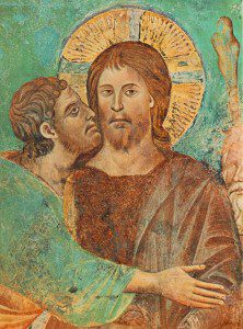 Judas betrays Jesus, do you know how hard it is to find pictures of betrayals?  From WikiMedia.   
