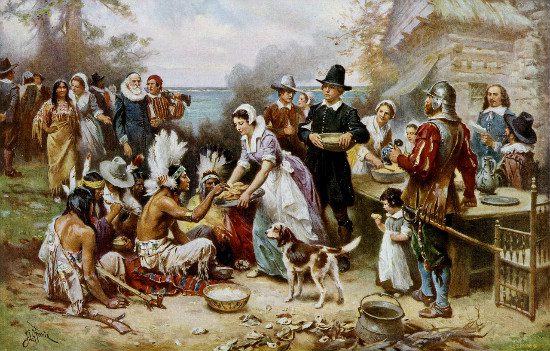 "The First Thanksgiving" by Jean Leon Gerome Ferris. From WikiMedia. 
