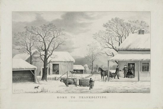 "Home to Thanksgiving" by Currier and Ives. From WikiMedia. 