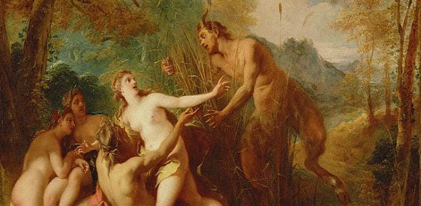 "Pan and Syrinx" by Jean Francois de Troy. From WikiMedia.