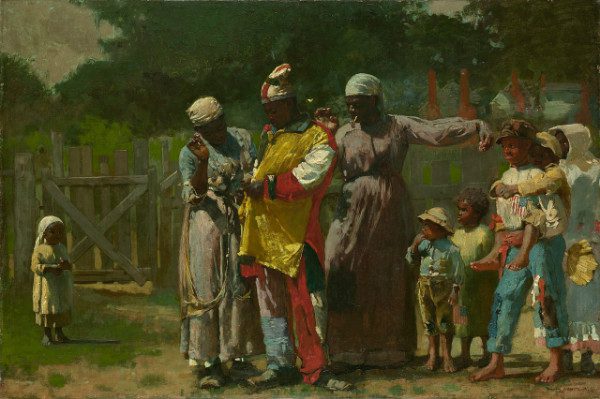 "Dressing for the Carnival" by Winslow Homer.  From WikiMedia.  An African-American family practicing "John Canoe" a Wassail-related Christmas Custom.  
