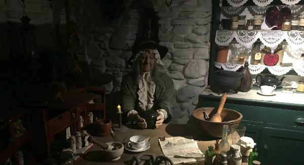 The village witch at the Museum of Magic and Witchcraft in Boscastle England. 