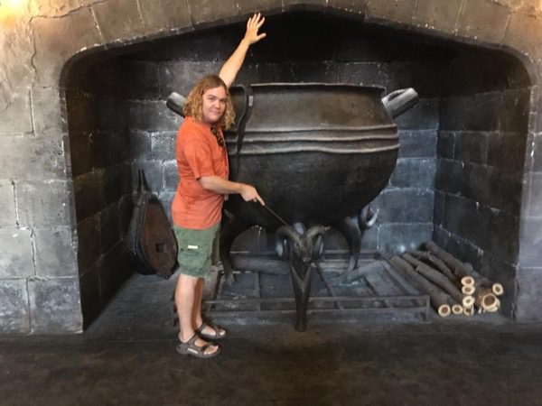 The Leaky Cauldron with wand in hand.  