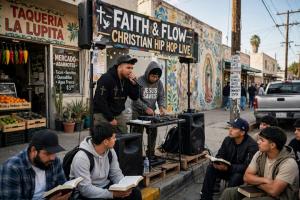 Image | Latino Christian Hip Hop artists performing | courtesy of the author, META generated image