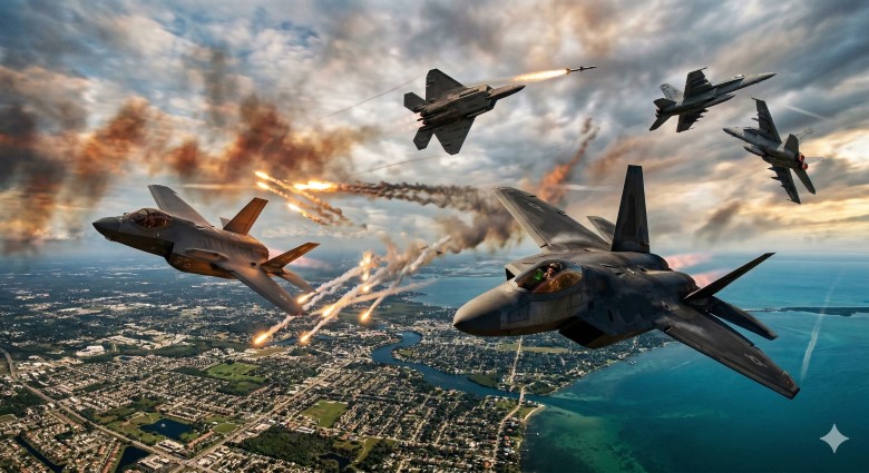 Fighter jets in a dogfight