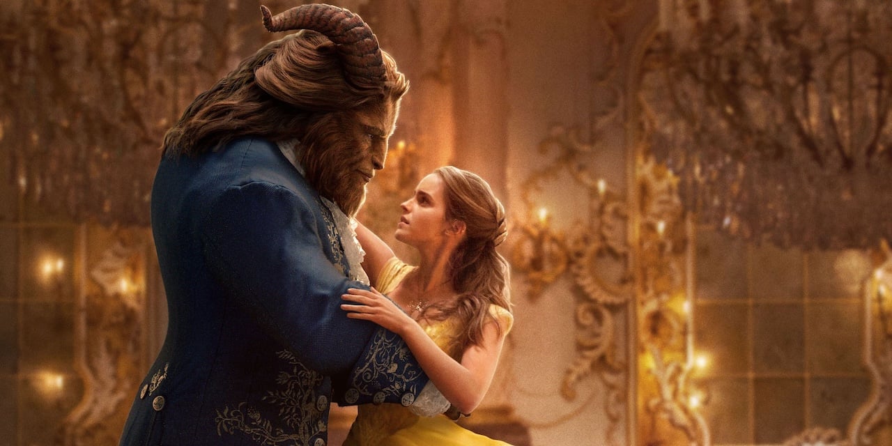 Belle and the Beast dance in the ballroom