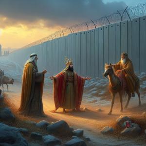 The wise men trying to visit the Christ Child but blocked by the present-day Separation Wall