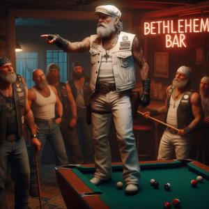 A modern-day biker angel in the Bethlehem Bar tells biker shepherds about the birth of Jesus and where to find him