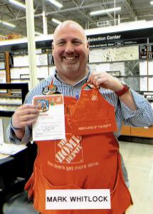Mark Whitlock in his Home Depot apron celebrating his recognition as Associate of the Month at store 0887 for March 2024