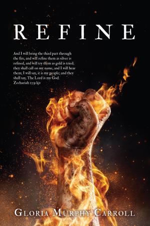 Picture of the Refine book cover with the word in white and a blazing fist symbolizing triumph.