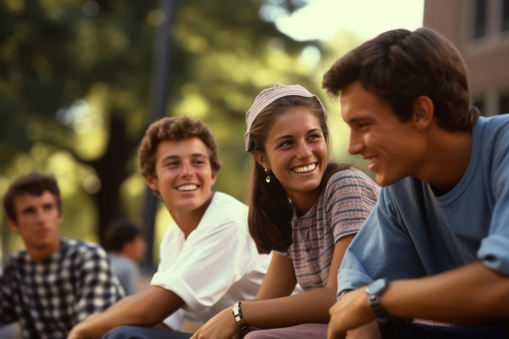 Group of young adults talking and laughing.