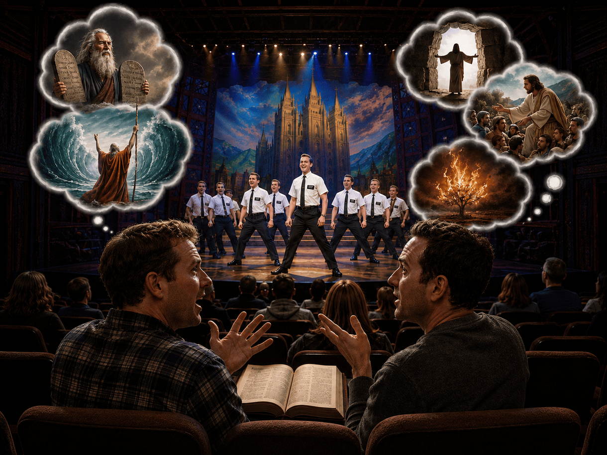 One said, "There sure is some crazy stuff in that religion!!" The other replied, "There sure is some crazy stuff in our religion too!!" Image by ChatGPT/AI-generated, in the public domain