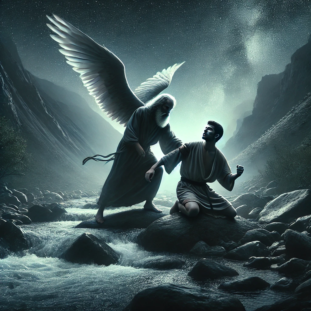 Jacob wrestling with the angel—a moment of struggle, transformation, and divine encounter