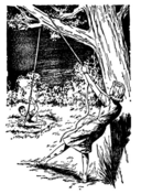 Woman using a rope to pull a man out of quicksand