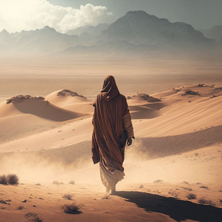 Jesus traveling in the desert