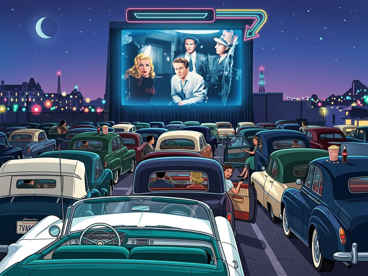 50s Drive In Movie Photo from Wikimedia Commons manipulated in Google Gemini