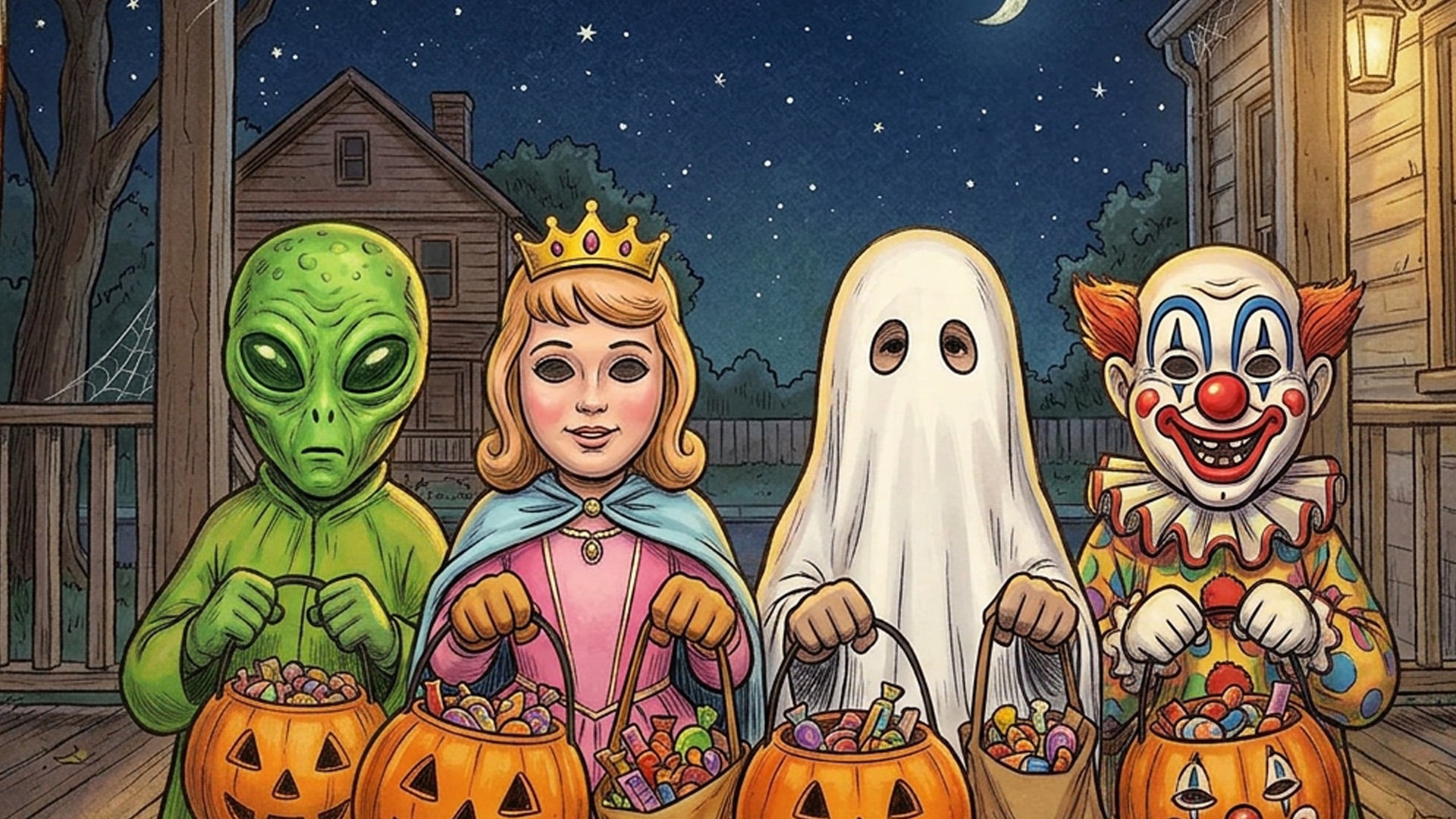 Vintage Trick or Treaters created by Google Gemini from prompts by the author