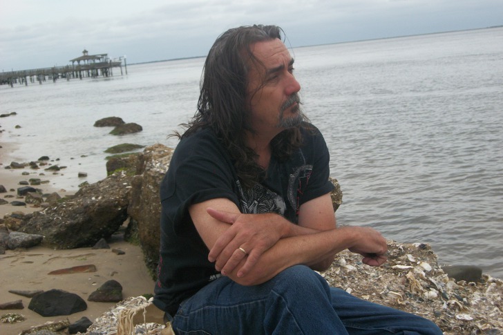 Author on beach
