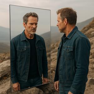 man looking into a mirror