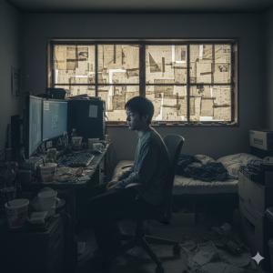 kid in dark room
