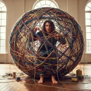 человек в клубке ниток