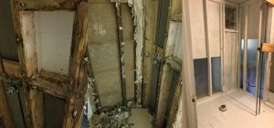 During a bathroom remodel we found water damage from a leak and mold. 