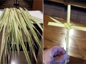We use palm leaves to give praise to the Lord as He enters Jerusalem and then fold it into a cross to remember his Passion.