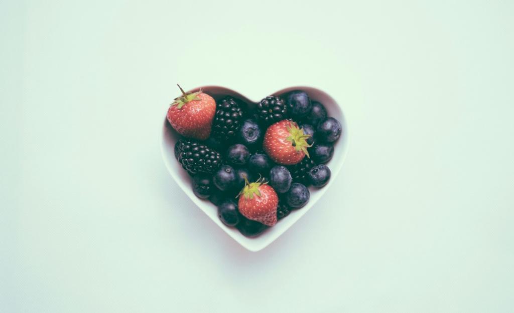 Strawberries, Bluberries, and Blackberries in a Heart Shaped Bowl