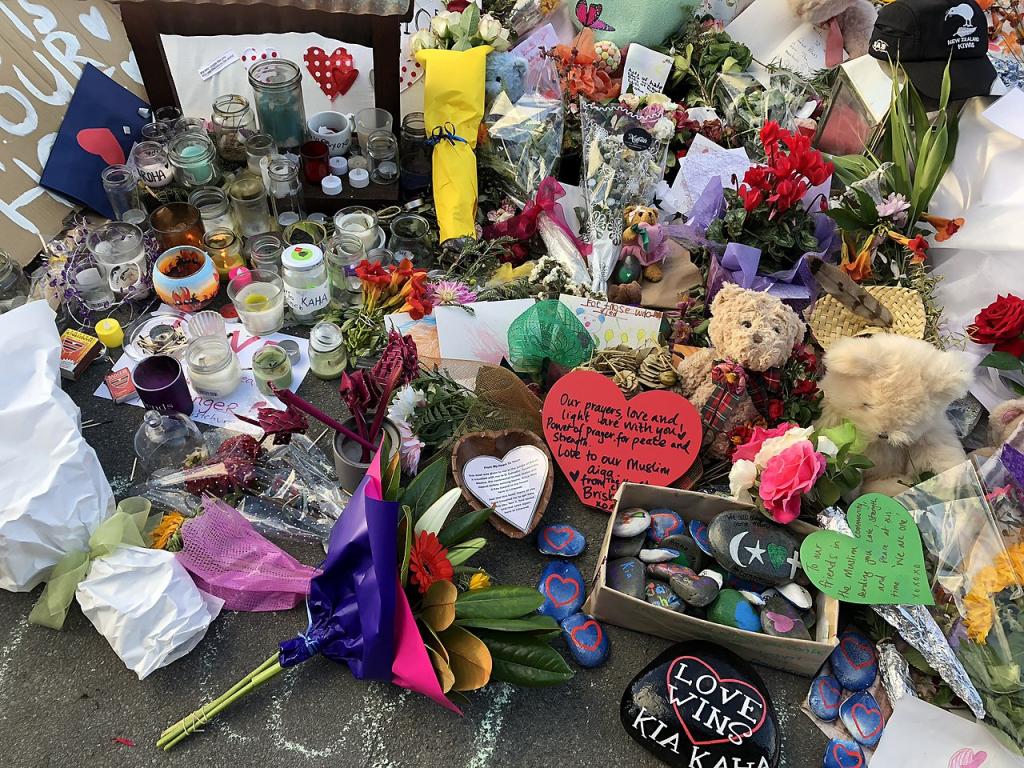 lowers and tributes at Linwood Avenue memorial for Christchurch mosque shootings, 20 March 2019