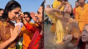 Katrina Kaif takes holy dip in Mahakumbh Festival , Prayagraj . Source: News 18.
