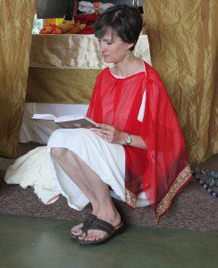 Tesa Morin preparing to portray Isis at our Egyptian Summer Solstice