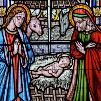 An atheist considers a stained-glass manger scene