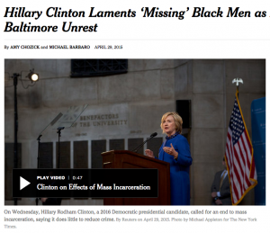 Photo and Link to coverage of Hillary Clinton's criminal justice reform talk from New York Times.