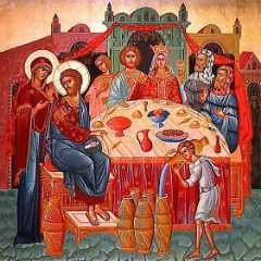 Icon of the wedding feast at Cana
