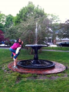 drinking from a fountain