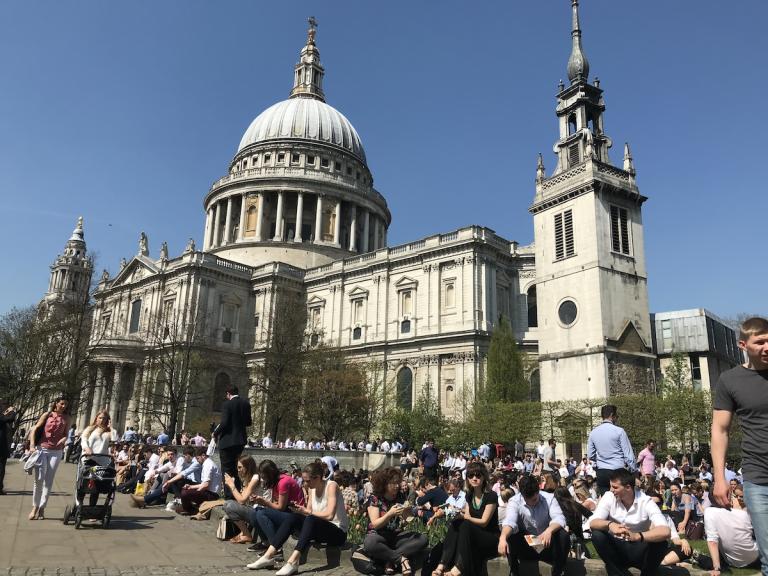 St Pauls Cathedral surrounded by hungry people