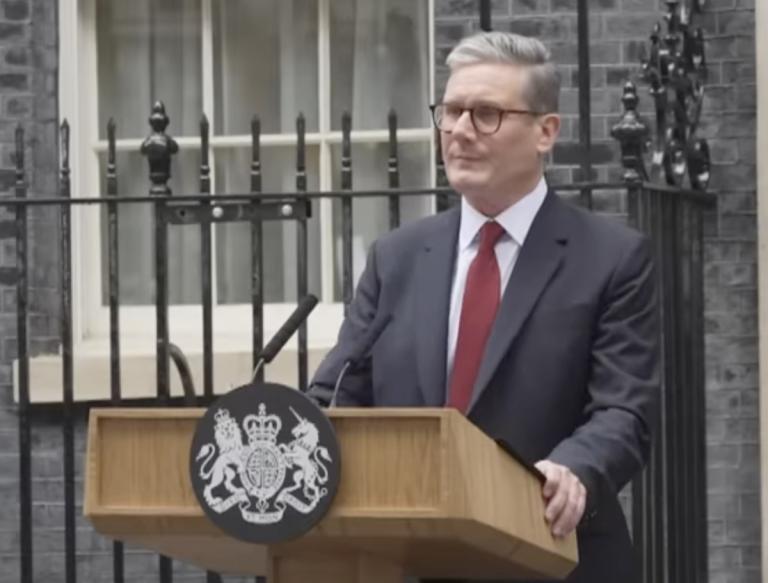 Sir Keir Starmer giving his first speech outside Number 10 Downing Street