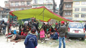 People staying in an open public space in Patan, Kathmandu, Nepal after a 7.8 magnitude earthquake struck Nepal and India on April 25, 2015. CRS, Caritas and its local partners are responding with much needed relief in the affected areas. Photo courtesy of Caritas Australia, used with permission