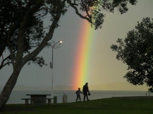 Rainbow At Maraetai Beach New Zealand, by Haley Sulcer