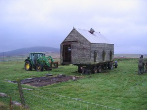 Moving house A quality chicken house being uplifted to another location. At one time Orkney was a leading egg-producing region in the UK but, in 1952, a terrible hurricane devastated the industry: over 7000 henhouses were wrecked and around 86,000 hens killed. Orkney was declared a disaster zone and received government aid. Creative Commons Licence [Some Rights Reserved] © Copyright Derek Mayes and licensed for reuse under this Creative Commons Licence.