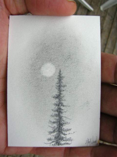 original miniature drawing pencil tree moon by nakedpastor david hayward