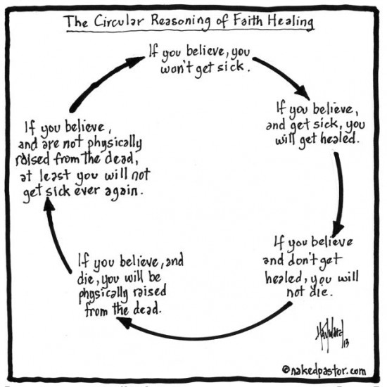the circular reasoning of faith healing cartoon by nakedpastor david hayward